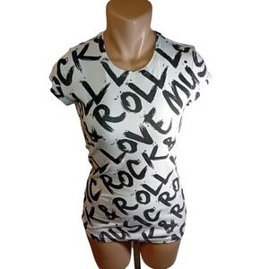 Y2K Streetwear Society Juniors Graphic Tee Shirt Rock N Roll Music Print Emo L